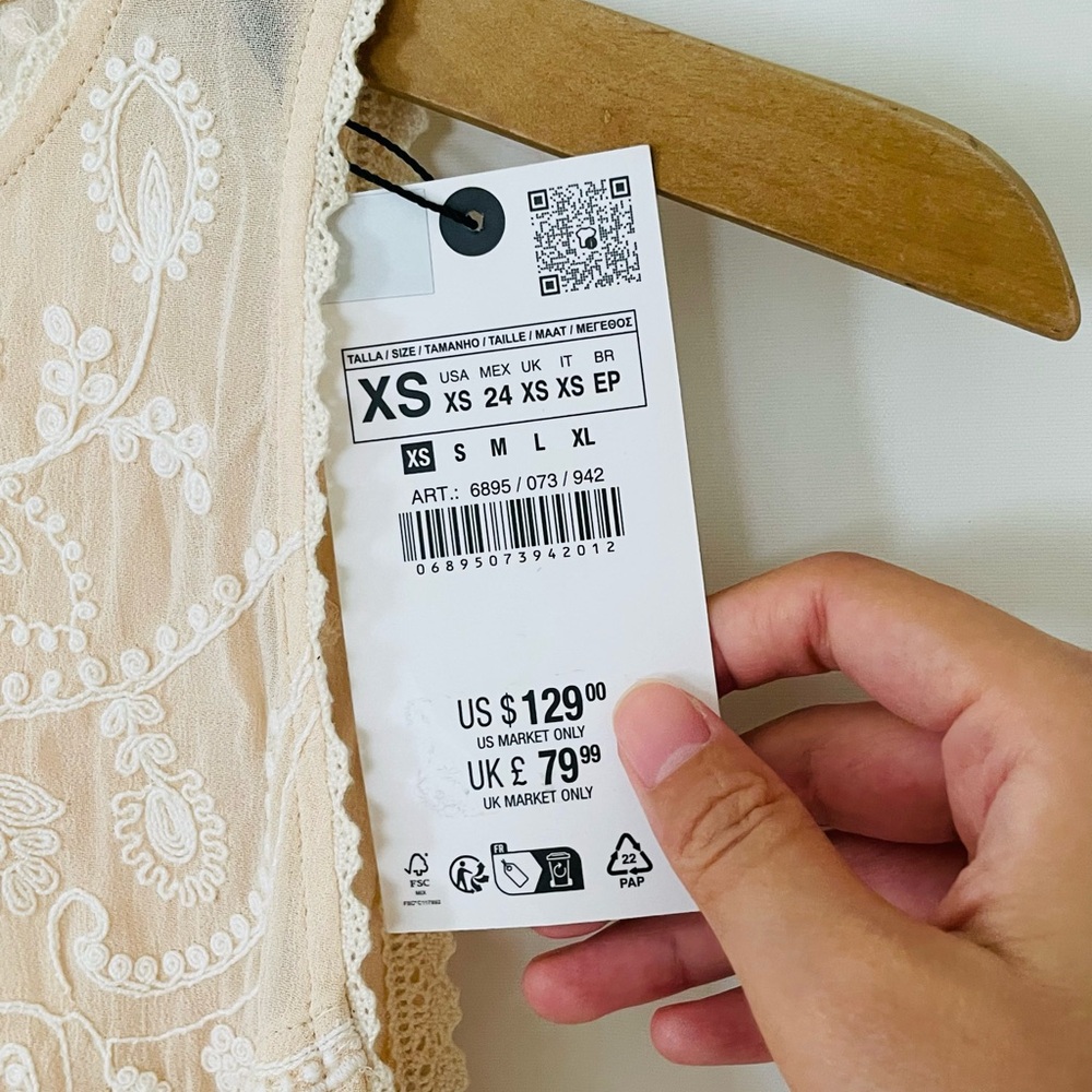 NWT $129 ZARA CONTRAST EMBROIDERED DRESS ZW COLLECTION XS - Picture 12 of 12